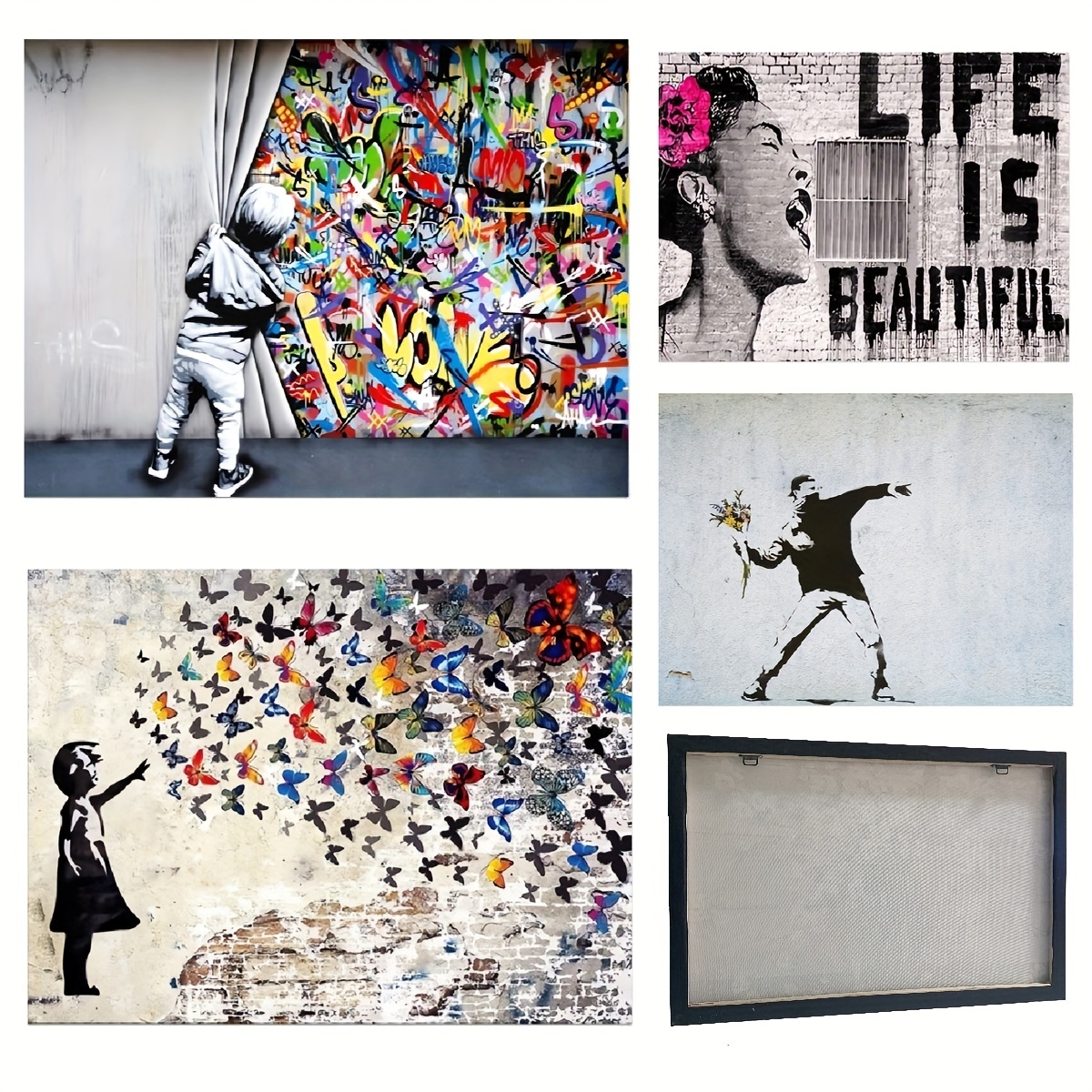 1 Pc Impression Sur Toile Affiche, Lanceur De Fleurs Par Banksy Toile  Peinture, Street Art Toile Décoration Murale, Graffiti Toile Décoration  Murale
