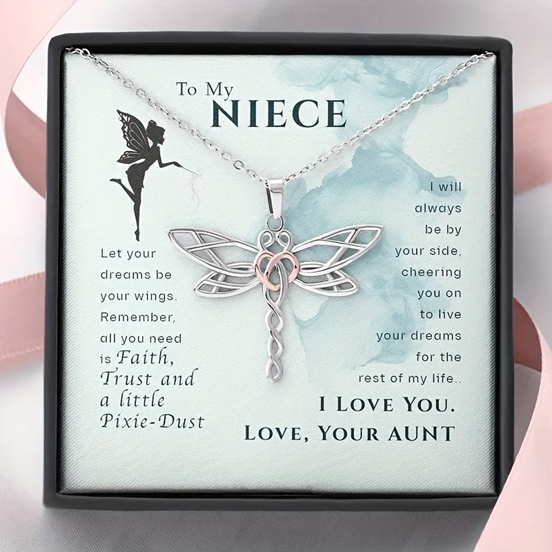 

Gift For Niece Dragonfly Pendant Necklace Decorative Accessories Holiday Niece Birthday, Party, Graduation, Christmas Present Necklace With Message Card And Gift Box