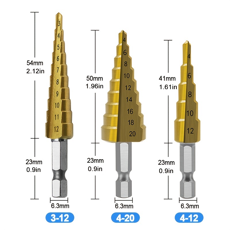 2.75in 5pc High Speed Steel Punch Sheet Metal Reaming,16-30mm Titanium  Plated Hole Opener,Stainless Steel Tapper Sets