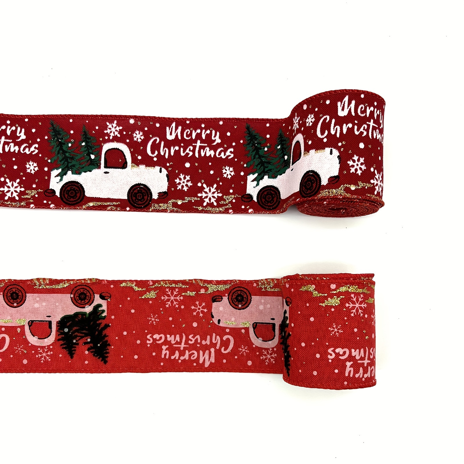 Christmas Burlap Ribbonfor Gift Wrapping,Red Truck Wired Ribbon