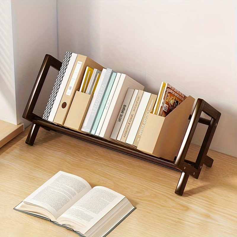 WELLAND Bamboo Desktop Bookshelf Small Book Rack Adjustable Desk Storage  Organizer
