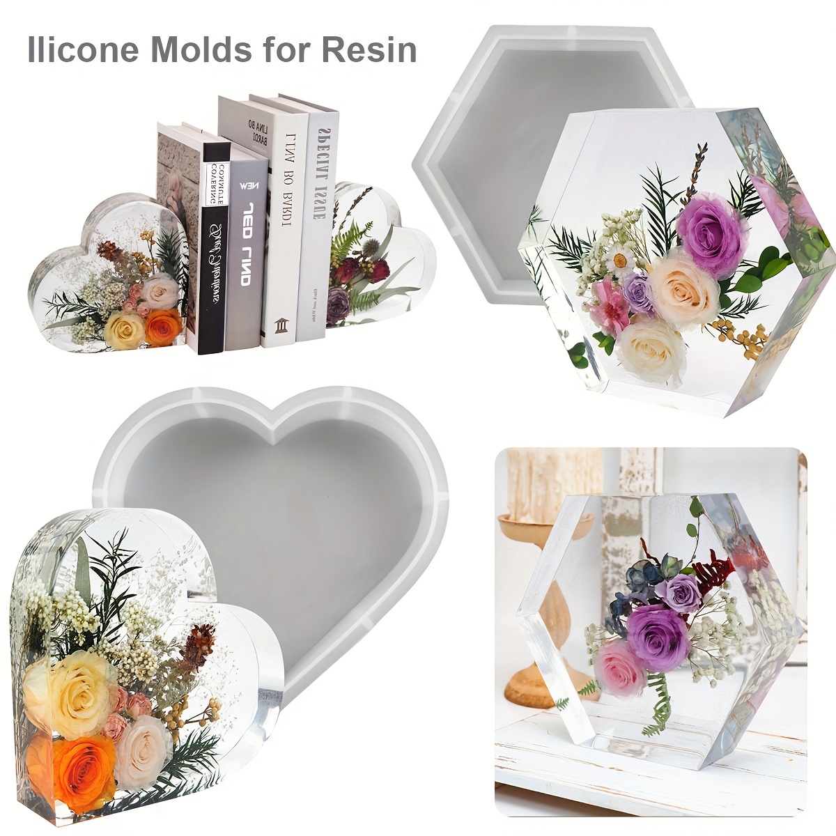 Large Epoxy Resin Mold, Deep Heart Resin Molds for Flowers