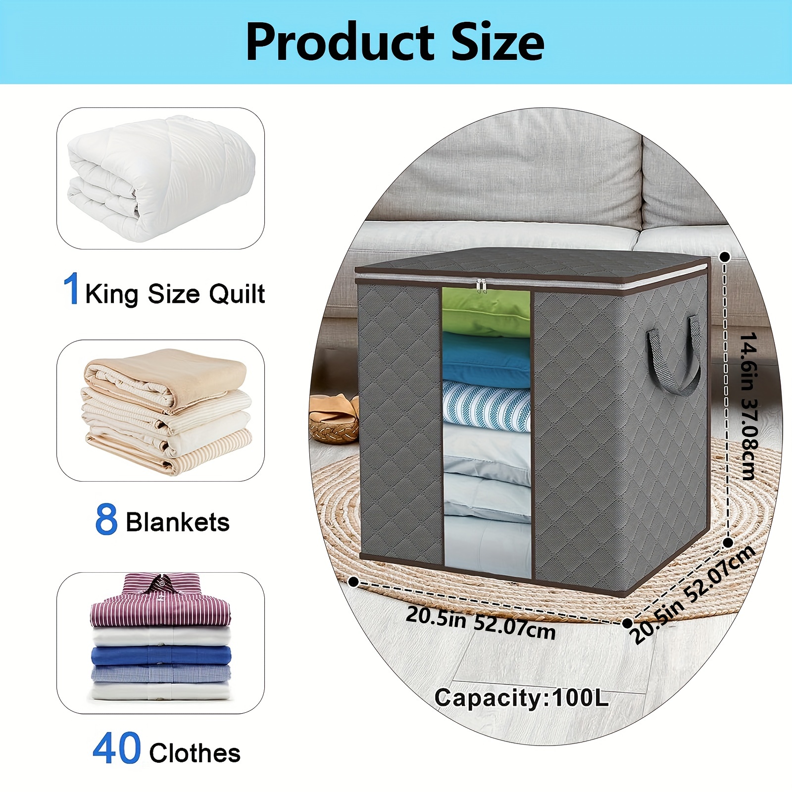 Large Storage Bin, Blanket Clothes Organization And Storage Containers,  Foldable Organizer Box With Reinforced Handle For Comforters Bedding  Organizer, Grey, Wardrobe Organizer, Closet Organizer, Bedroom Accessories  - Temu
