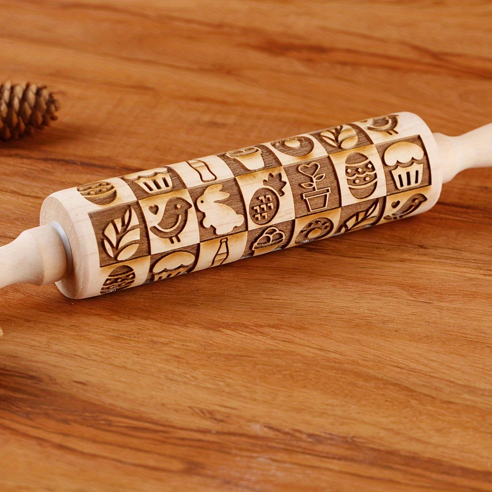 Wooden Embossing Rolling Pin With 20 Square Patterns Deep - Temu