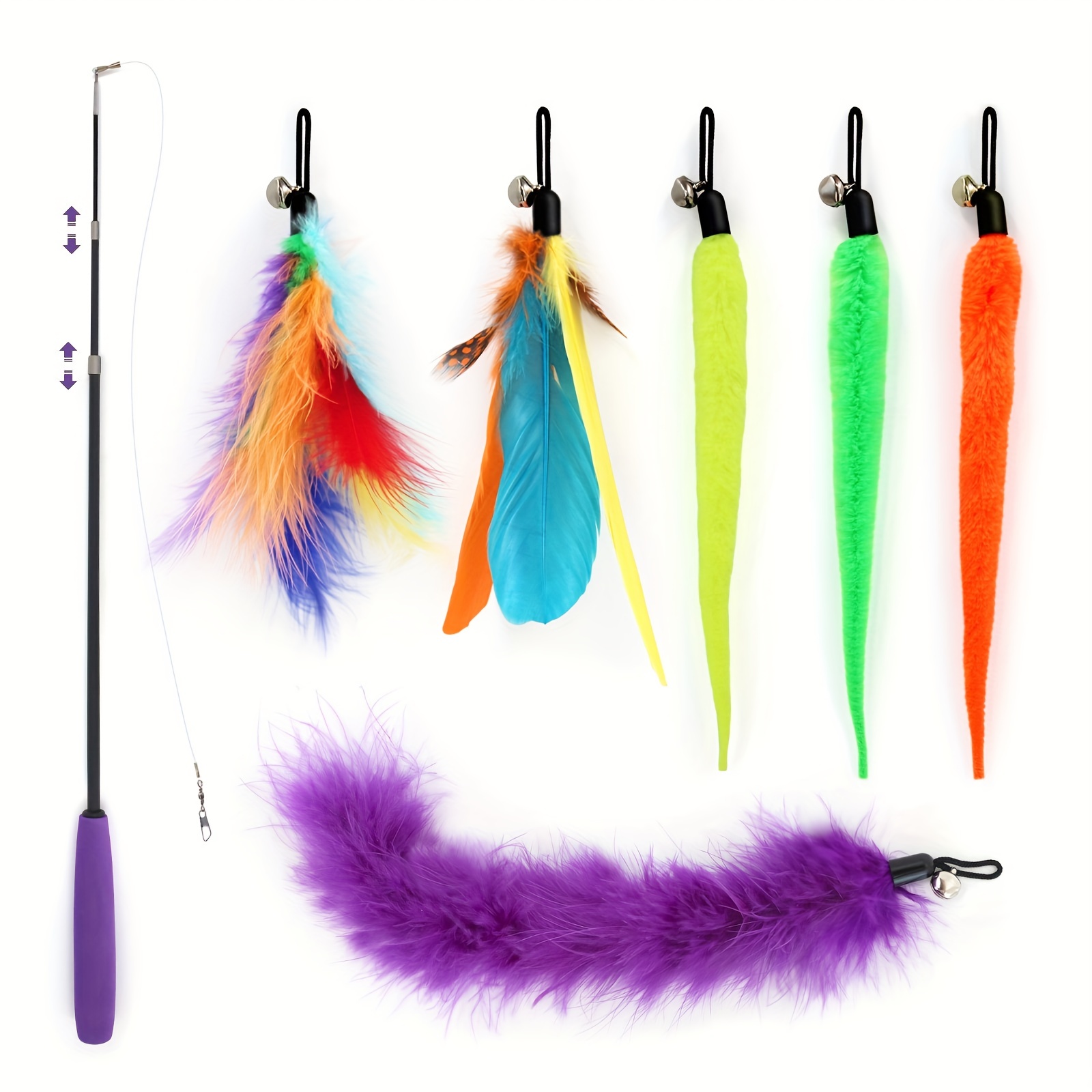 Retractable Cat Wand Toy for Indoor Cats Interactive Cat Feather Toys with  Bell 8 Packs Kitten Toys with Fishing Pole Replaceable Worm Feather Tail