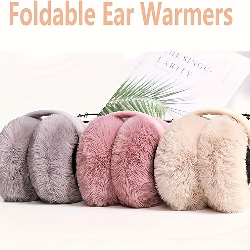 Winter Warm Oversized Plush Earmuffs Thick Faux Fur Foldable Earmuffs Outdoor Cold Proof Ear Warmers for Women Girls,Ear Muffs for Women,Temu