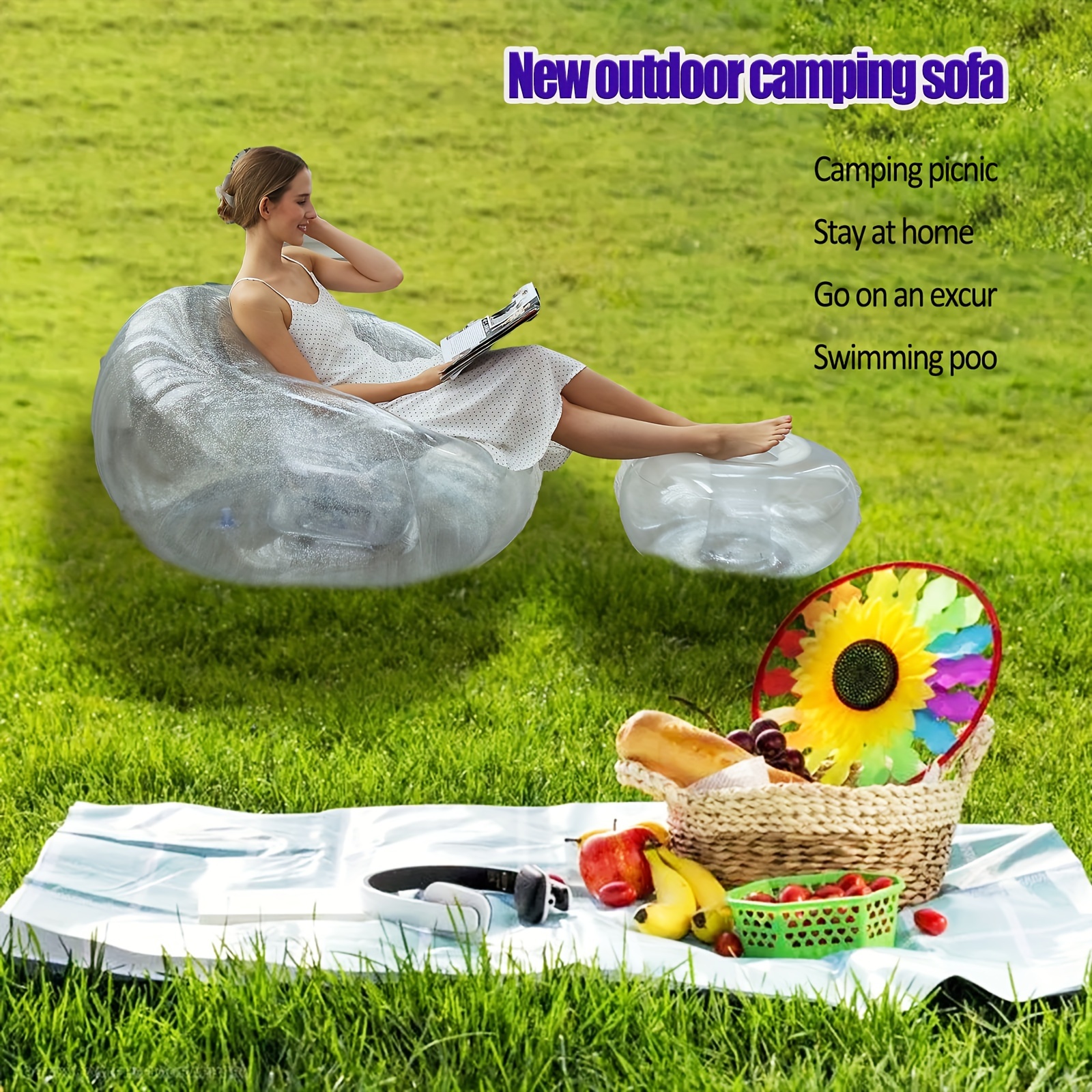 Inflatable Clear Glitter Sofa Adults A Footrest Stool Single - Temu