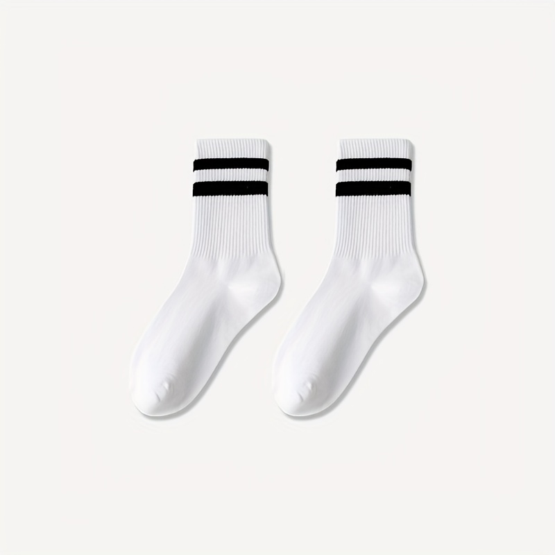 

3 Pairs Of Unisex Sweat Absorption Athletic Crew Socks, Comfortable Stripe Fashion Casual Mid-tube Socks