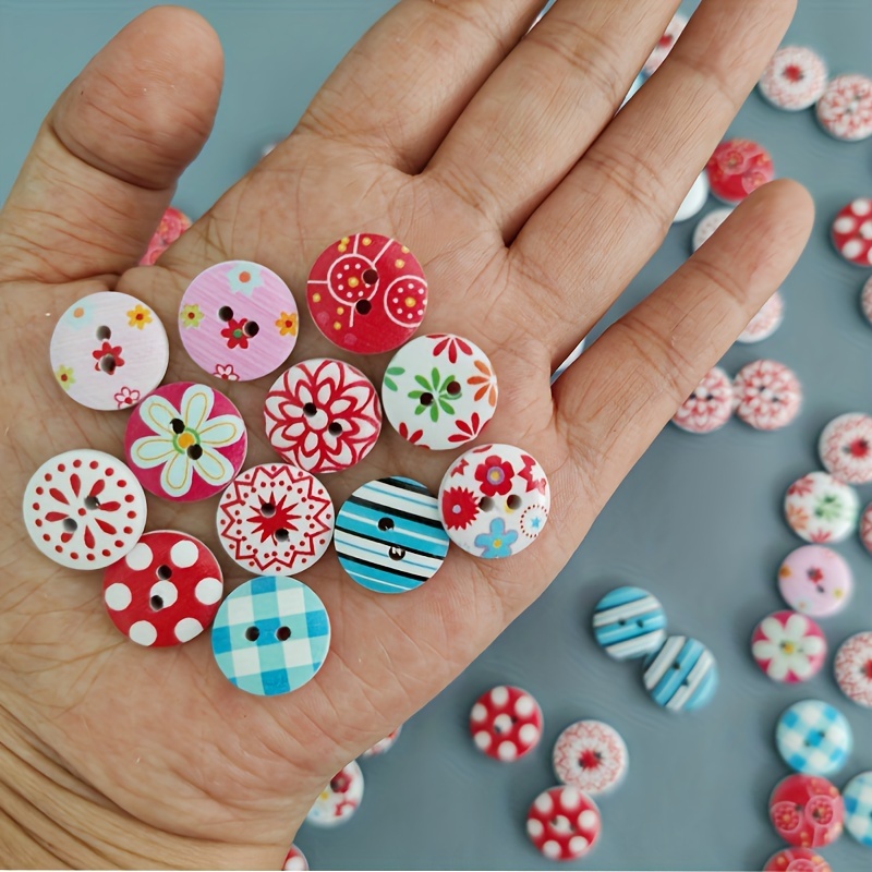 Boho Mixed Random Buttons Painted Flower Painting Round - Temu