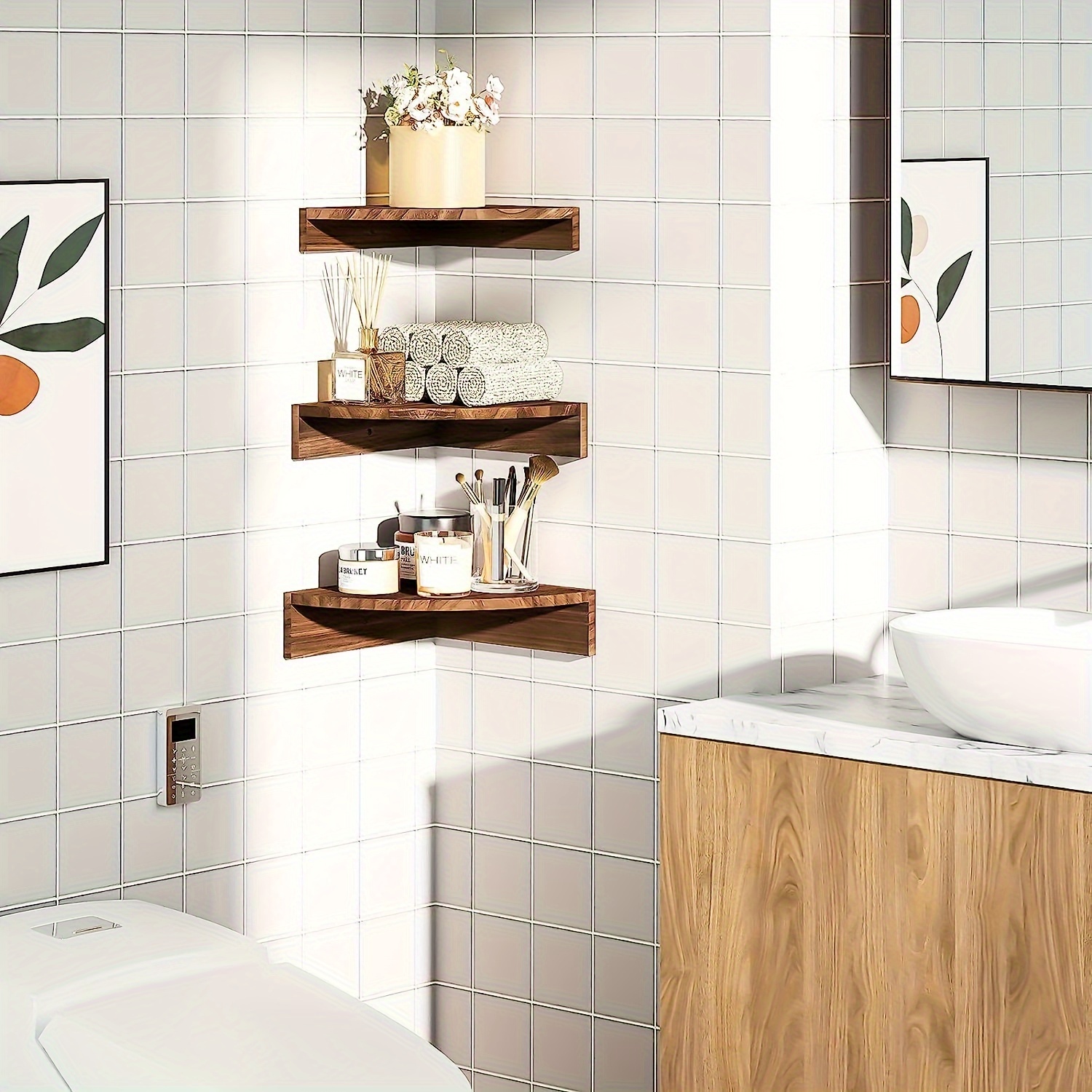 1pc Solid Bathroom Storage Corner Shelf