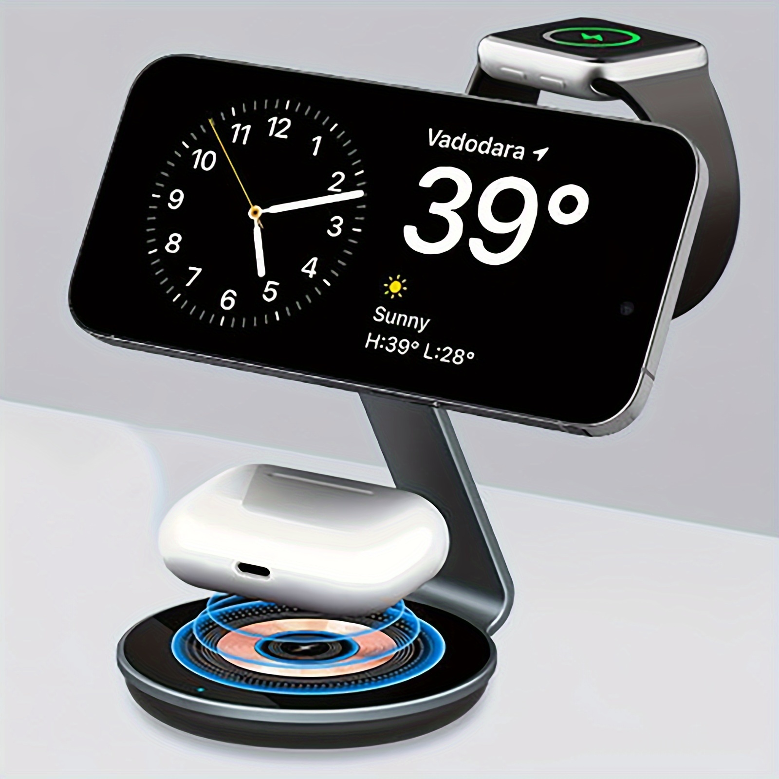 Cargador inalámbrico 3 en 1 para MagSafe, estación de carga inalámbrica de  aleación de aluminio, compatible con iPhone 15/14/13/12, Apple Watch