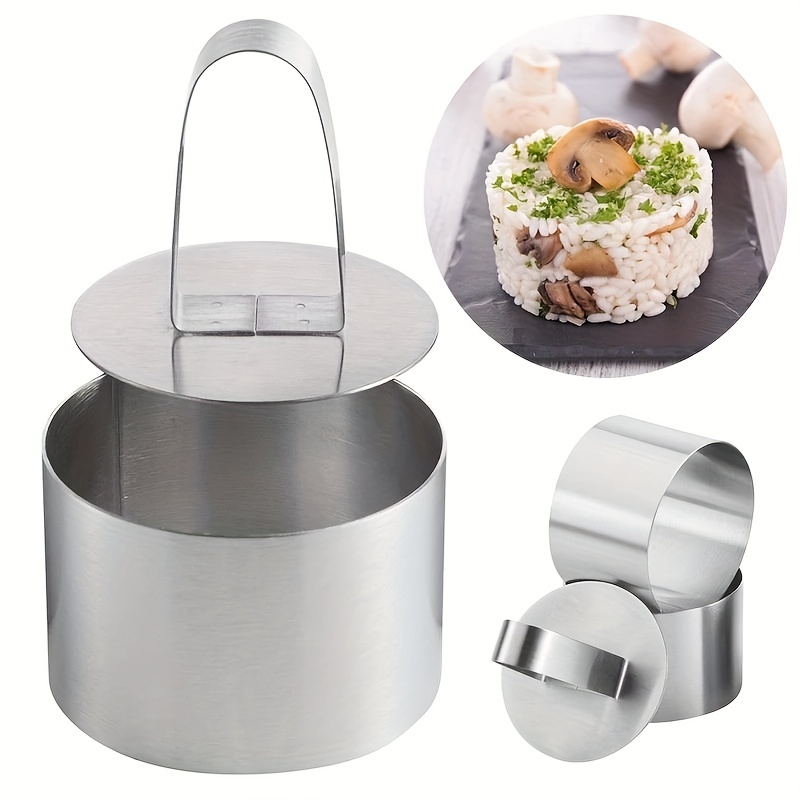 4pcs/set Stainless Steel Round Cold Dish Molds With Pusher, Salad