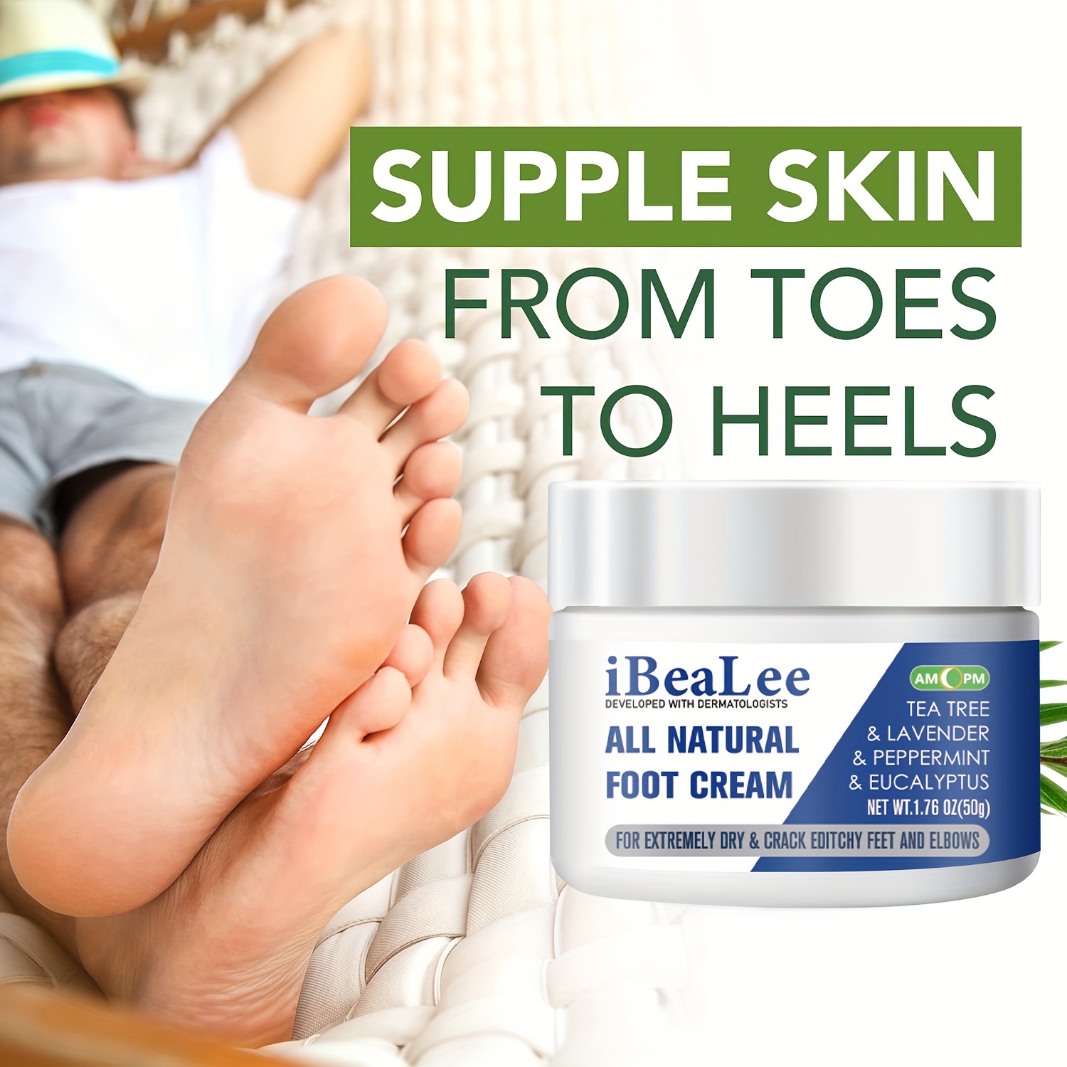 Eucalyptus Foot Cream for Dry Feet Heels Knees