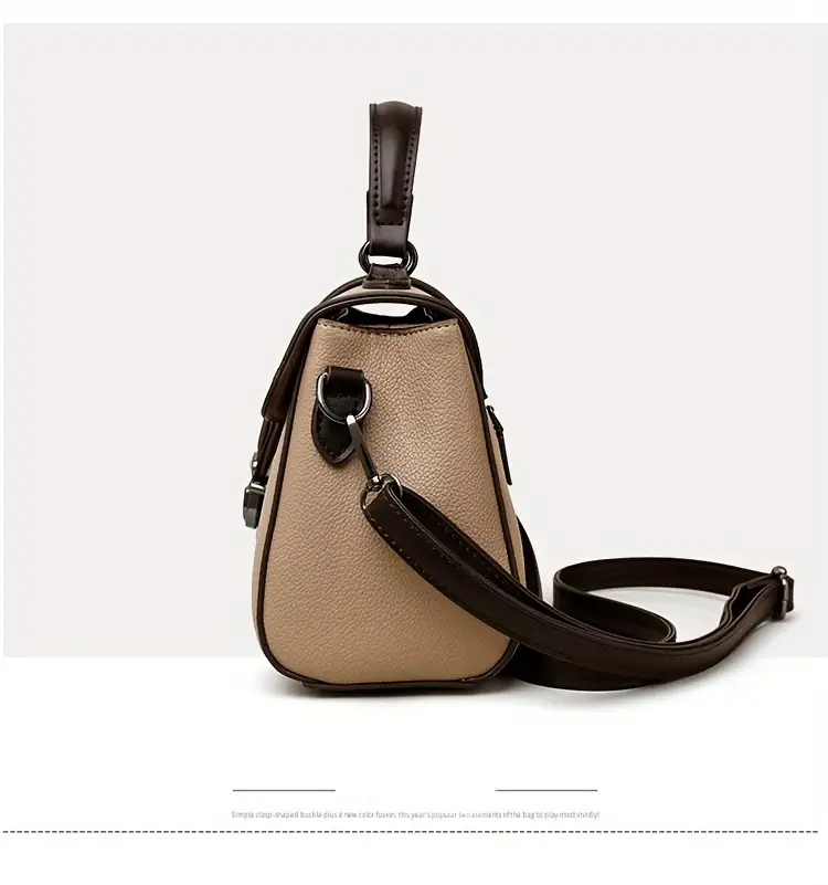 mini color contrast handbag women pu leather crossbody bag fashion turn lock flap purse details 11