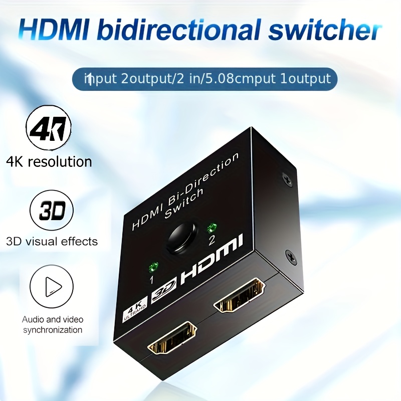 1pc Switcher 4k Splitter 2 Ports Bi Direction Manual Switch 2 X 1 1 X 2  Passthrough No External Power Required Supports Hd 4k X 2k - Smart Home -  Temu