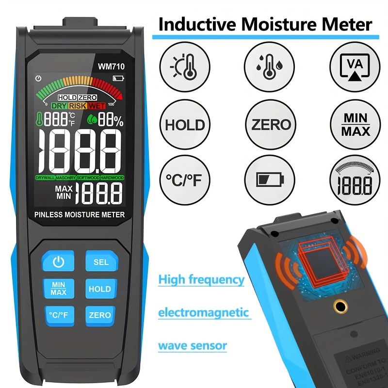 Digital Wood Moisture Meter Non-destructive Inductive Hygrometer Analog  Dual Display Ambient Temp Humidity Timber Damp Detector