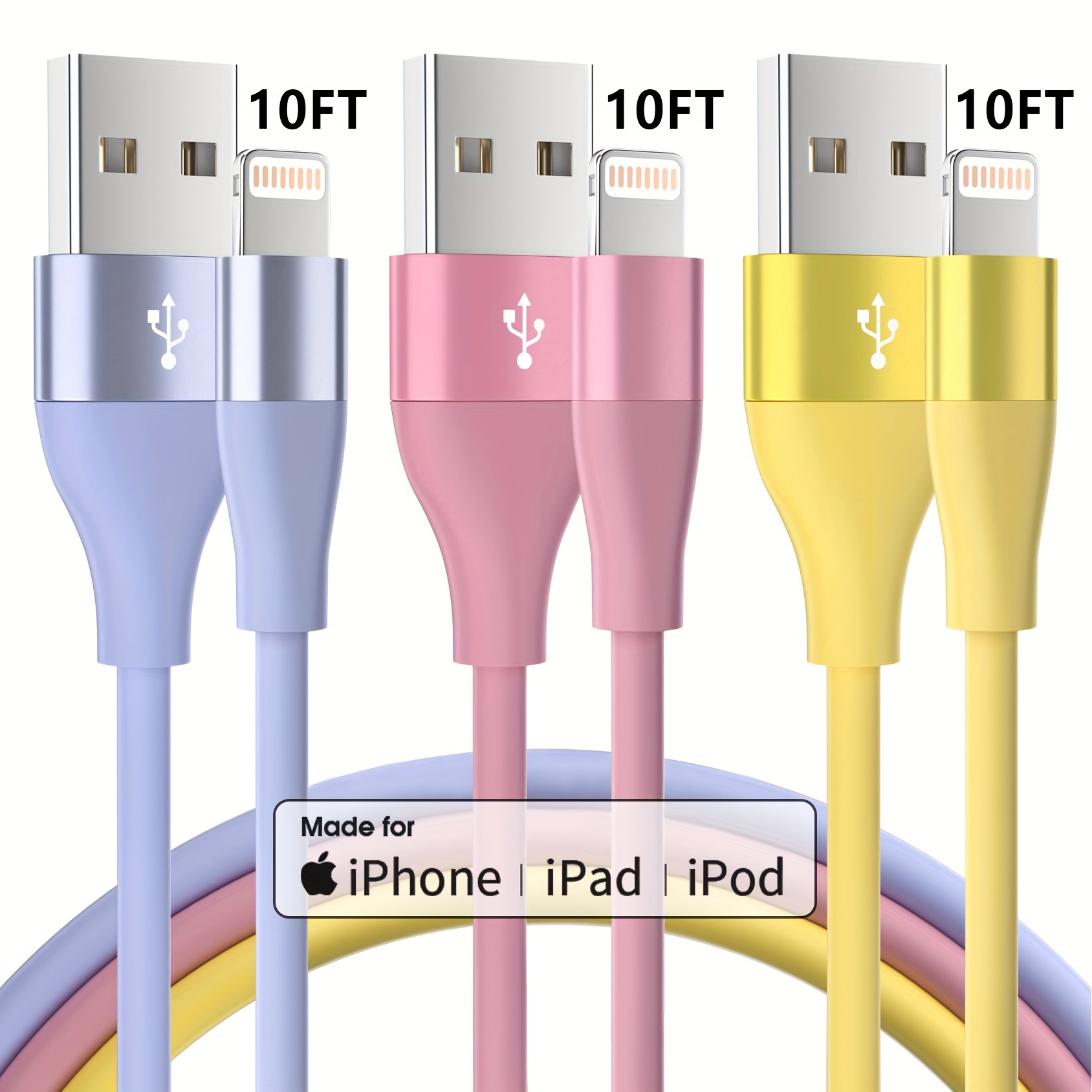 

1/3packs 10ft Fast Charging Cable - Mfi Certified For Iphone 14/13/12/11 Pro Max/12 Mini/xr/xs/x/8/7/6 Plus Se