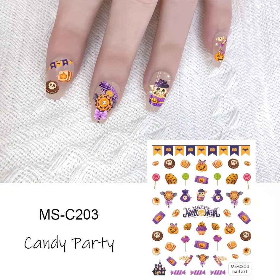 Halloween Nail Art Stickers Ghost Candy Pumpkin Cat Self Adhesive Decals