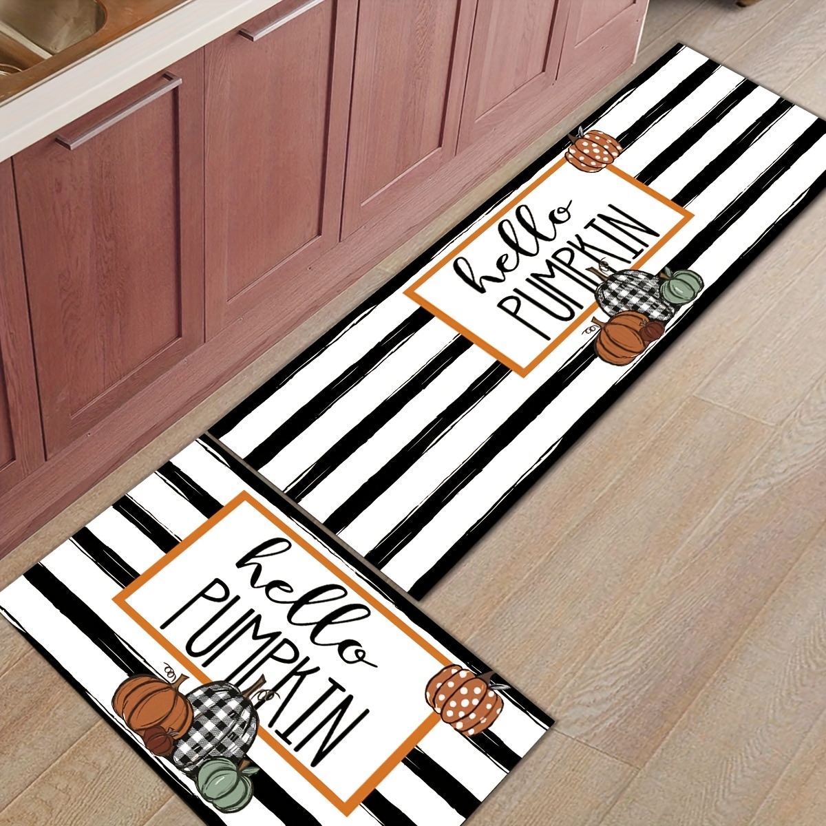 Hello Pumpkin Fall Thanksgiving Kitchen Mats, Autumn Pumpkin Stripe  Farmhouse Anti Fatigue Kitchen Carpet Anti-skid Washable Kitchen Dining  Room Floor Small Office/home Office Sink Laundry Room Decoration Carpet Mat  Thanksgiving Decor Farm