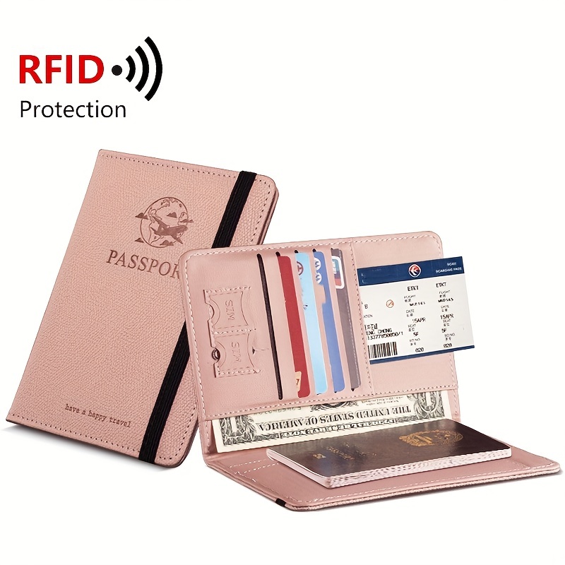 Passport Holder Cover Travel RFID Blocking Passport Cover Rose Gold Cute  Flowers Passport Wallet with Elastic Band for Women