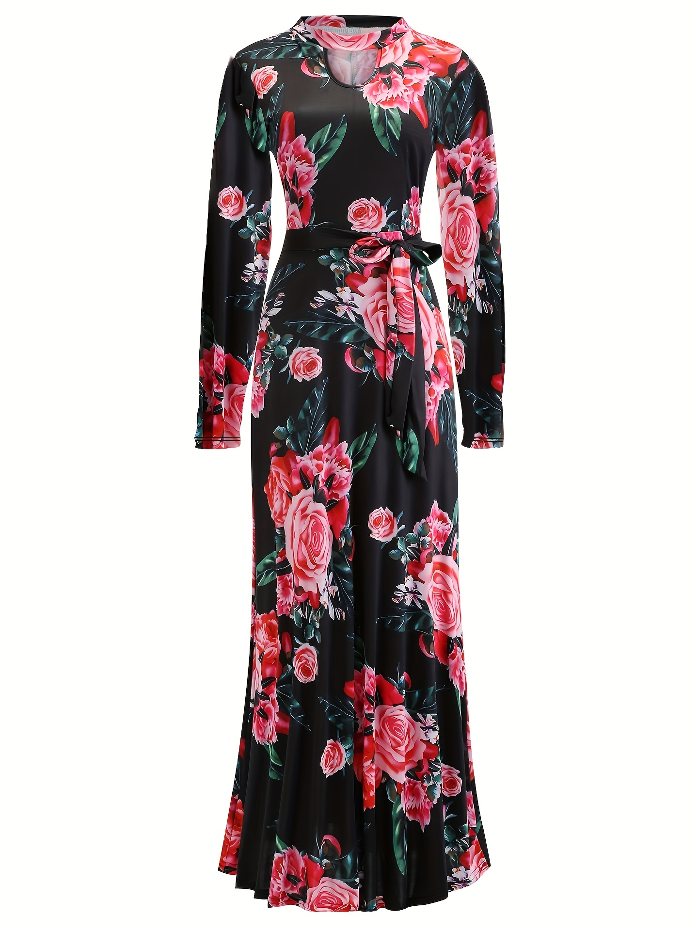 floral print pleated dress elegant long sleeve maxi party dress womens clothing