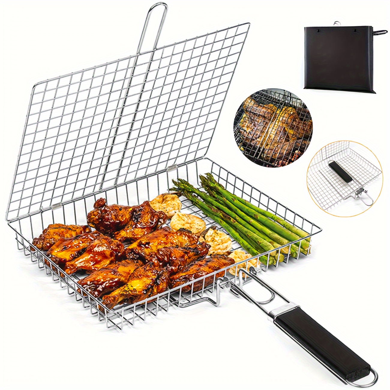 VISEKA BBQ Net Tube 2PCS Stainless Steel Rolling Grill Basket Wire Mesh  Cylinder Portable Barbecue Rack for Grilling Vegetables, Chicken, Meat  (Size 