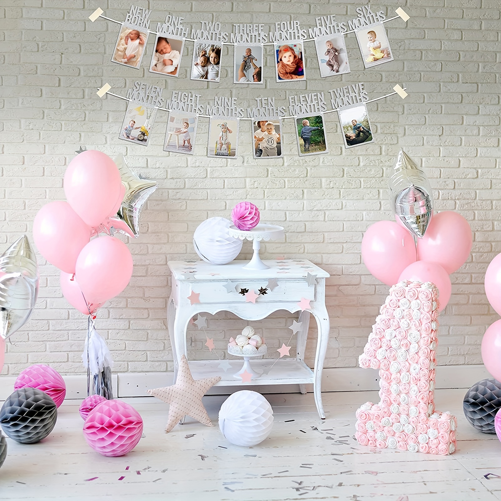 1st Birthday Photo Banner with Frame - Shower Party Decor