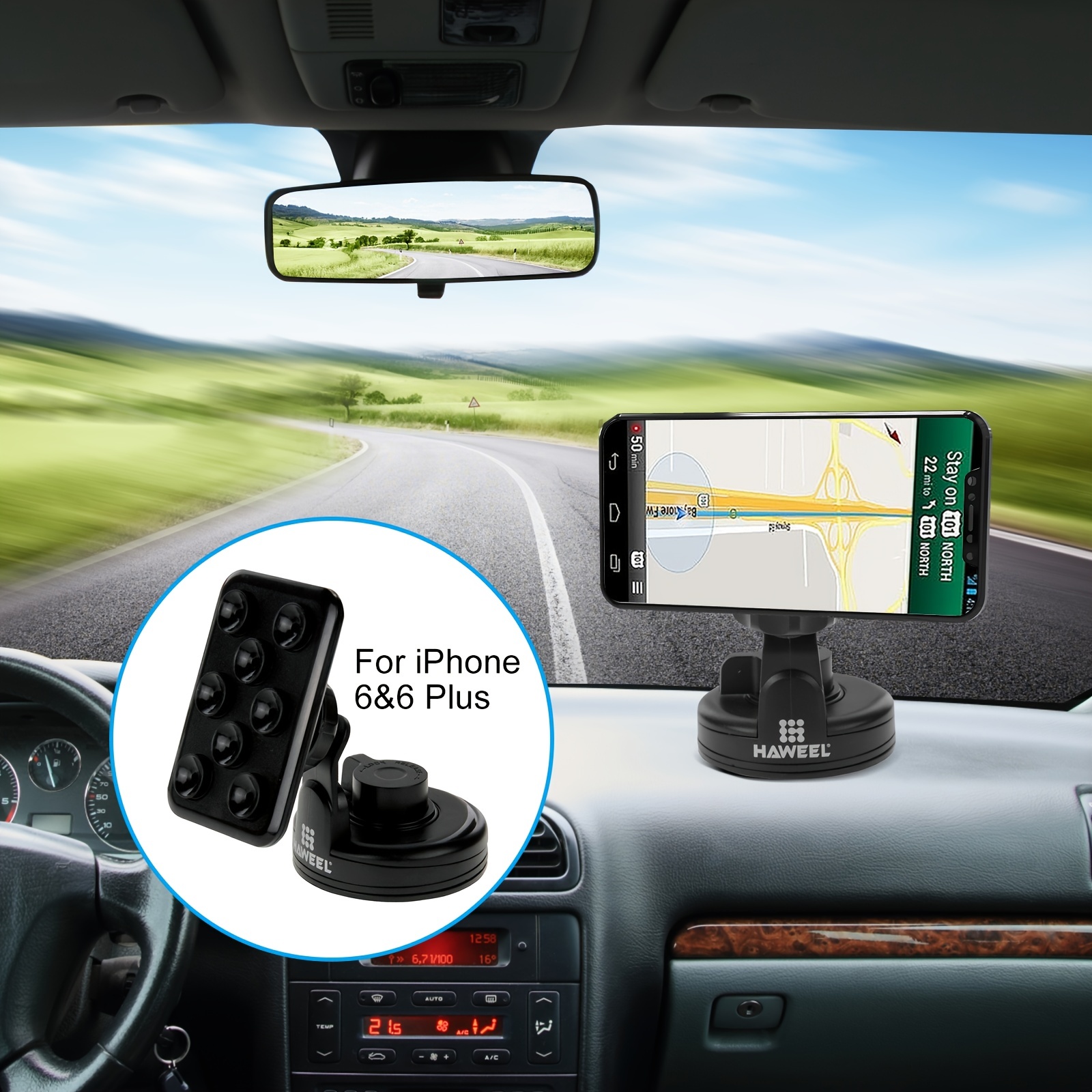 1pc Car Smartphone Holder Automotive Phone Stand with 8 Suction Cup for iPhone & Other Smartphones Black