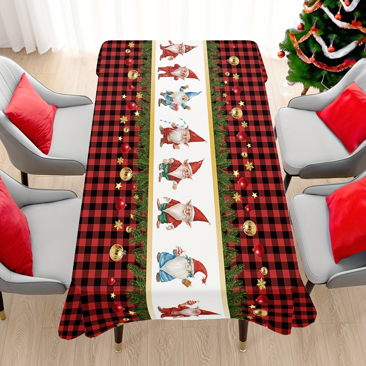 Polyester Tablecloth Merry Christmas Table Cover Buffalo - Temu