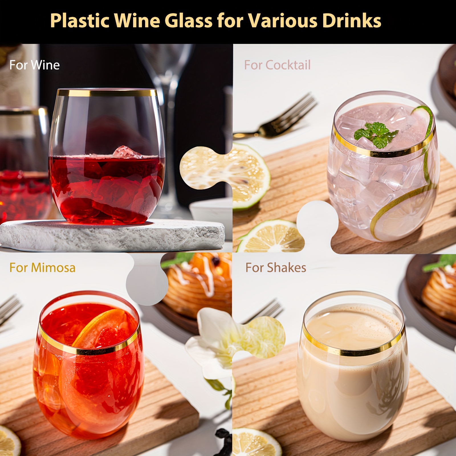 SUT 24 Disposable Stemless Wine Glasses 12OZ Plastic Party Wine