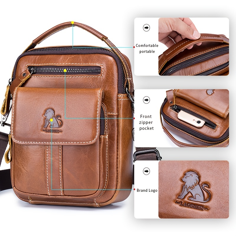 Men's Cowhide Shoulder Messenger Bag Casual Retro Vertical Small Bag