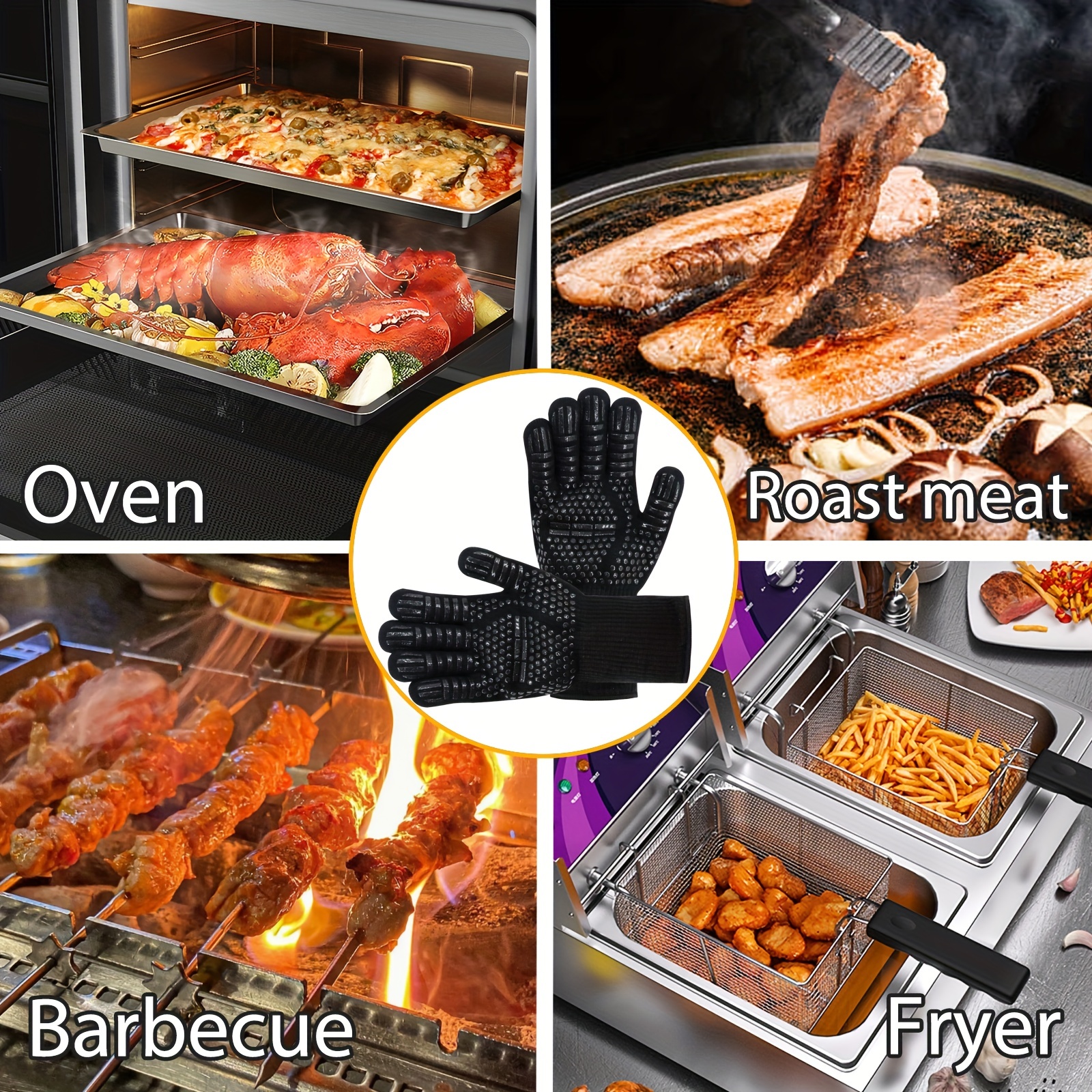 OZERO Guantes de barbacoa para mujer, guantes de horno resistentes al calor  a 932 °F - Guantes de parrilla para cocina, soportes para ollas de cocina