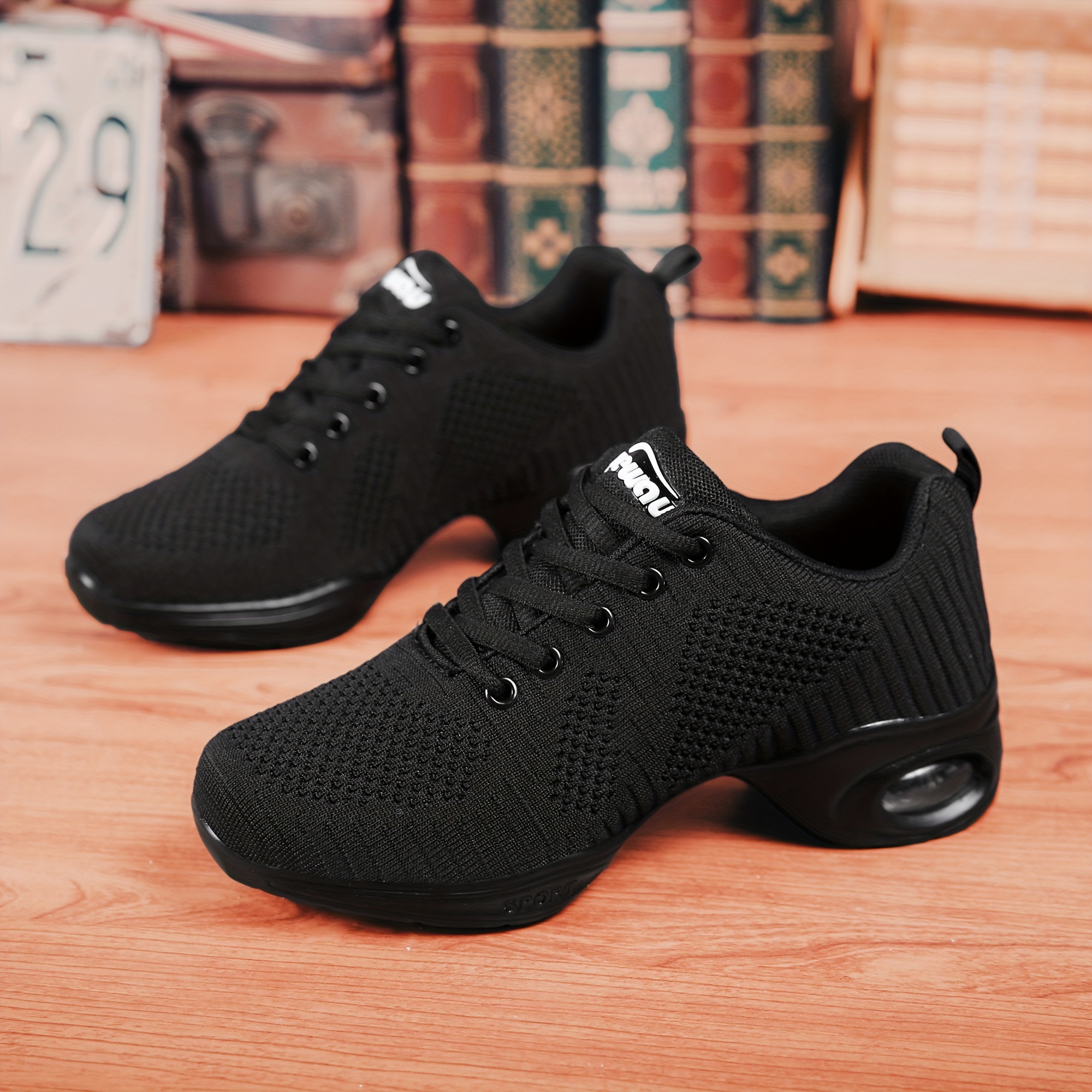  Women's Jazz Shoes Lace-up Sneakers - Breathable Air Cushion  Lady Split Sole Athletic Walking Dance Shoes Platform Black,5