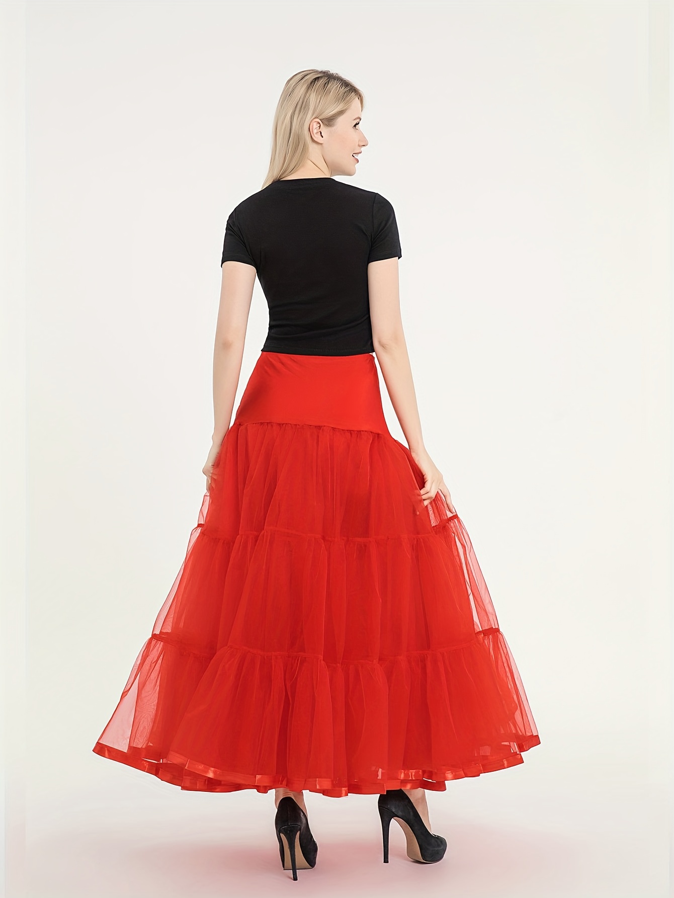 Womens High Waist Big Hemline Skirts Fashion Solid Color A Line
