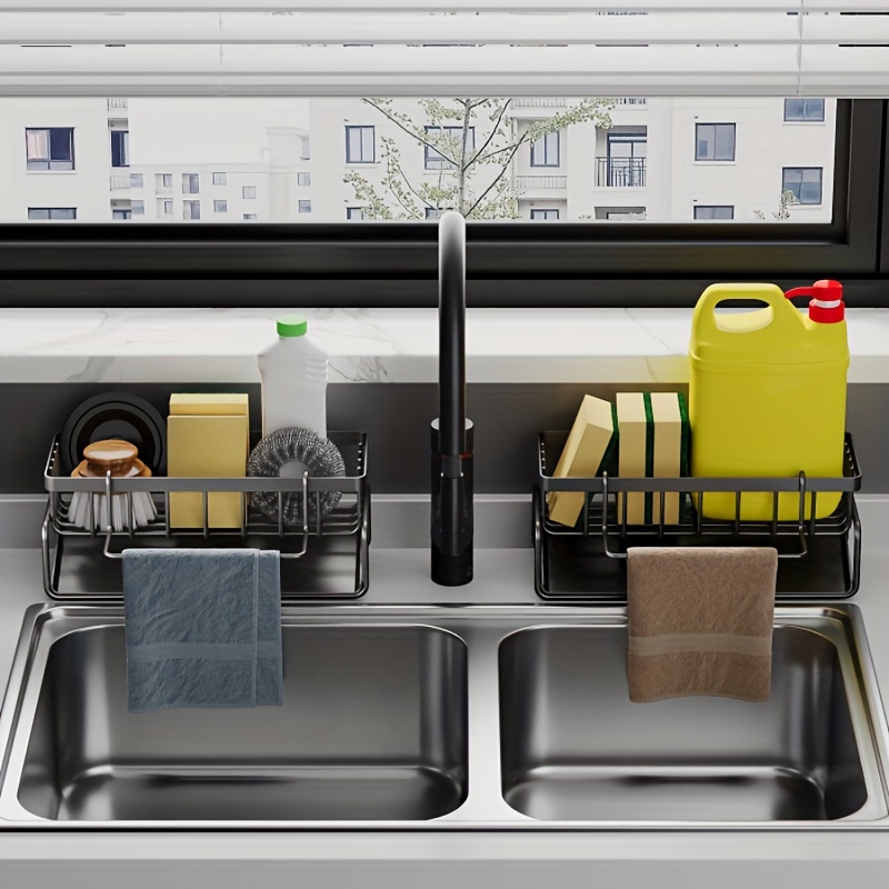 EEEkit Sink Organizer Sponge Holder, Kitchen Sink Caddy Brush Holder for Scrubbers, Soap, Bathroom, Size: 20*11*9cm, Gray