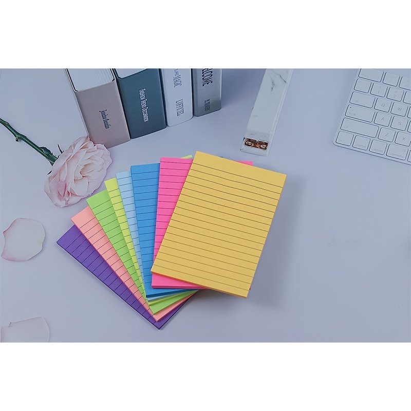 Lined Sticky Notes 4x6 in Bright Ruled Post Stickies Colorful Super Sticking Power Memo Pads Its Strong Adhesive 6 Pads/Pack 45 Sheets/Pad