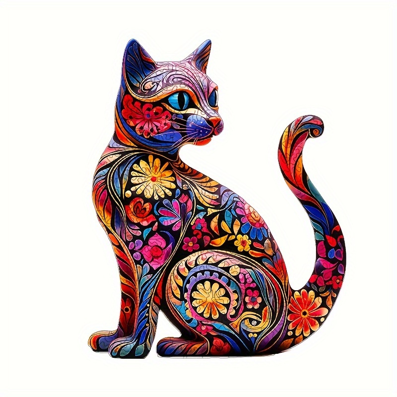 

Petals And Colorful Cat Wooden Puzzle Shaped Animal Puzzle, Round High Difficulty Jigsaw Puzzle, Irregular Animal Shape Wooden Puzzle, Birthday Festival Christmas, Challenged Wooden Toys