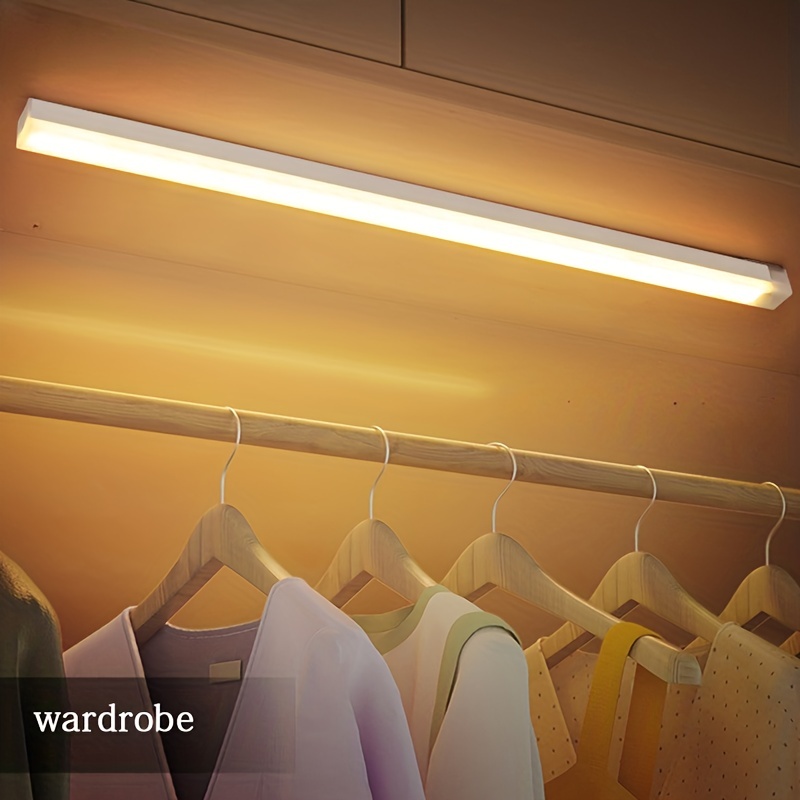 

1 Led Wardrobe Light, Motion Sensor Light, Battery Driven, Magnetic Cabinet Bottom Light, With Wireless Adhesive Night Light Strip, Suitable For Corridors And Stairs (warm White)