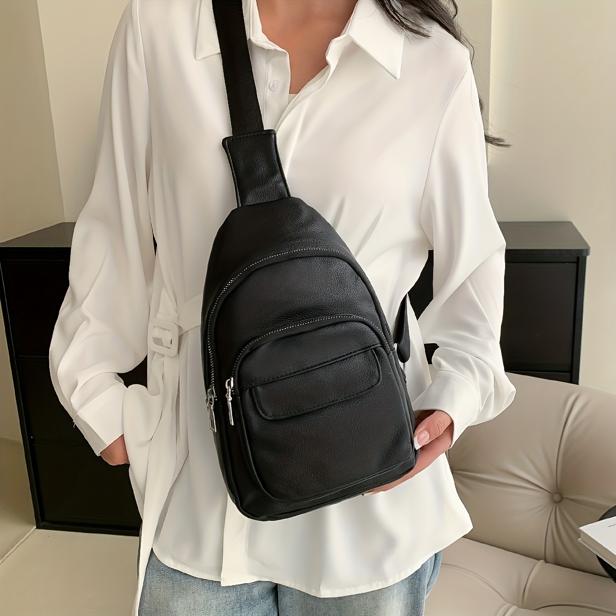 Cylinder Shoulder Bag Pillow Bag, Fashion PU Leather Crossbody Bag Handbag for Men,Temu