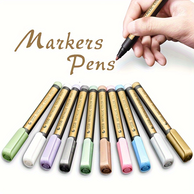 10 Colors Fine Point Metallic Markers For Black Paper,rock Painting,diy  Photo Album,scrapbook Crafts,metal,glass - Temu