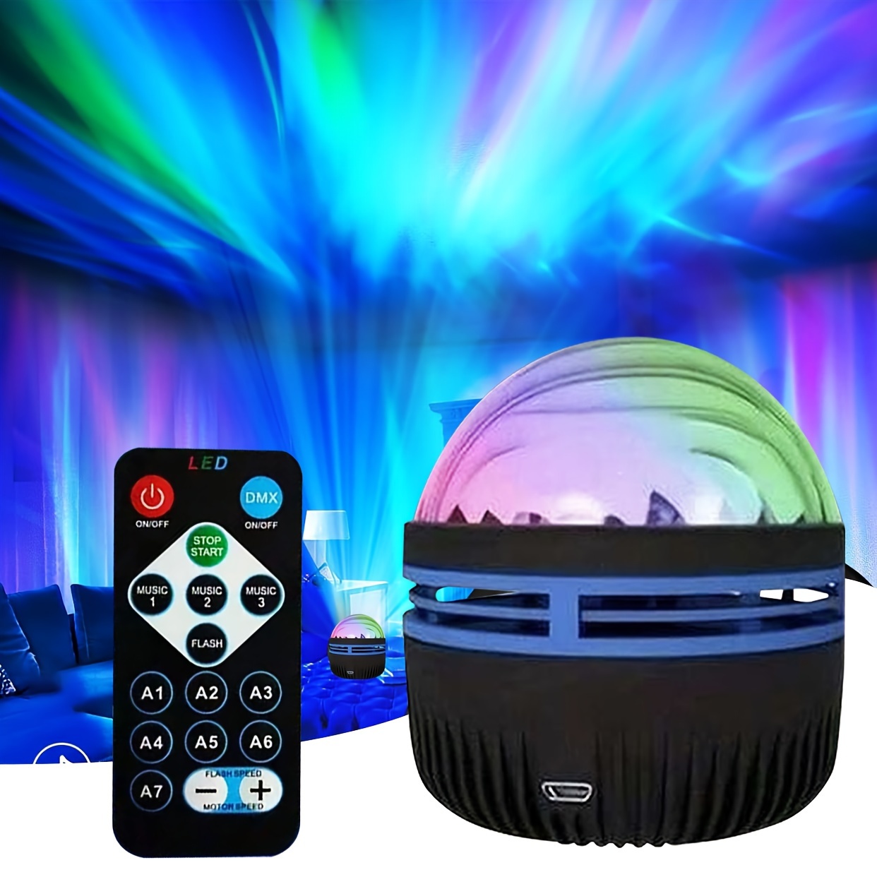 1 pieza lámpara de proyector recargable Aurora de sincronización de música  con control remoto