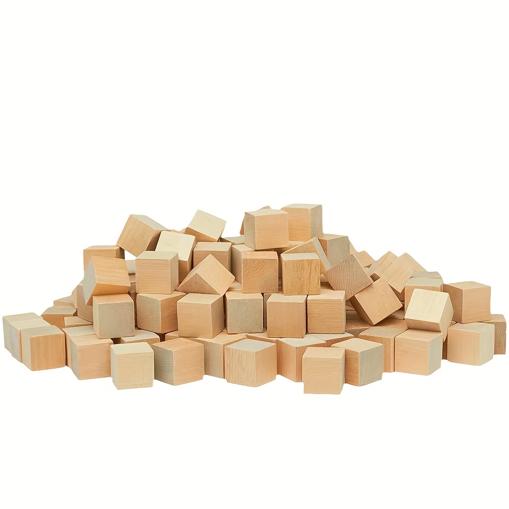 4 pcs Unfinished Wood Blocks Blank Wooden Cubes Wooden Square Blocks for  Crafts