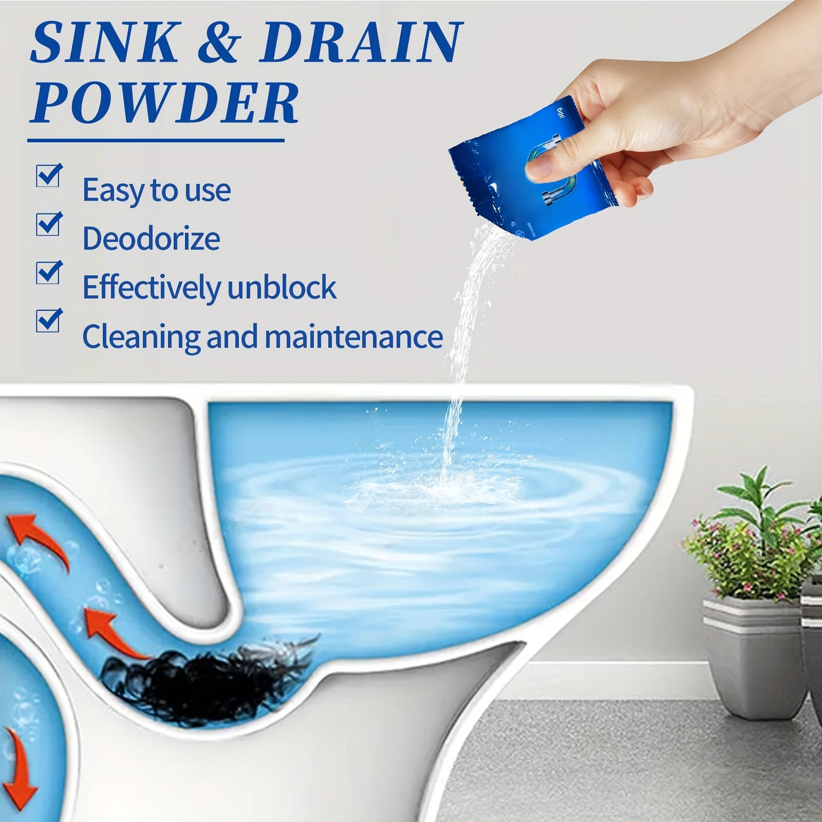  Clogless Quick Sink And Drain Powder, Powerful Kitchen Pipe  Dredging Agent, Unclog Sink Drain Powder, Drain Blockage Sink Cleaner  Powder For Kitchen Toilet Pipe Dredging : Health & Household