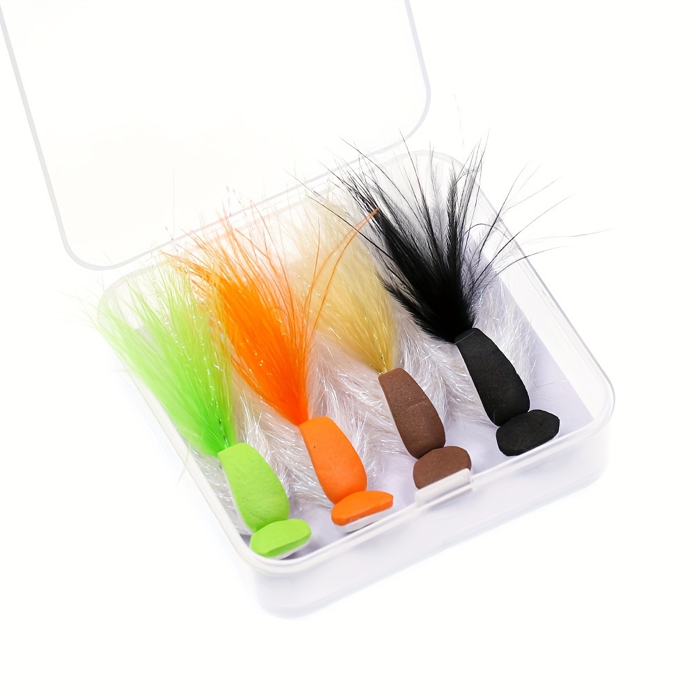 Pike Fishing Flies, 4 Pack Black Gurglers, Strong Hooks, Mixed Size 1/0 and  2/0 