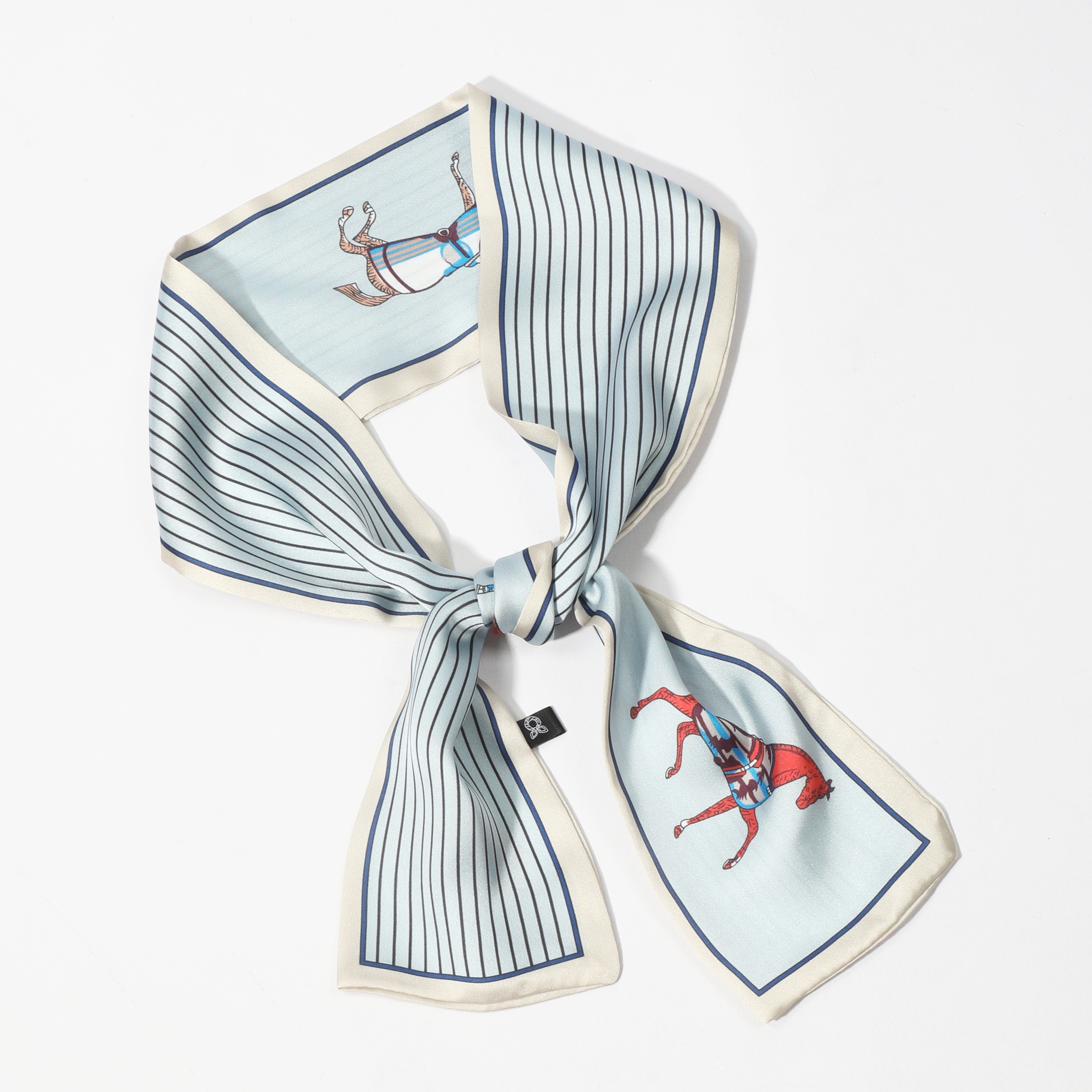 Horse Print Skinny Scarf Vintage Tassel Bowknot Long Ribbon