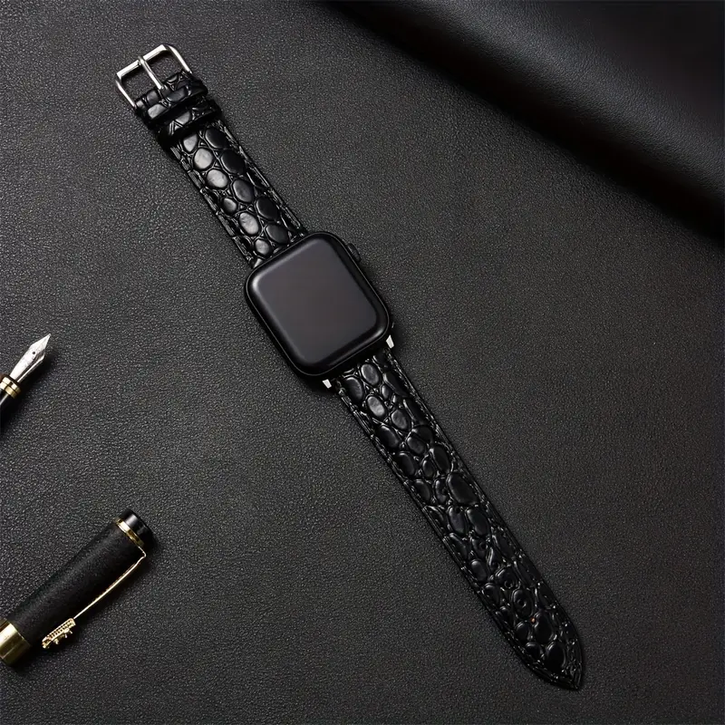 Simulation Crocodile Pattern Leather Watch Strap For Watch 8 7 6 5 4 3  Leather Watchbands For Iwatch - Temu Belgium