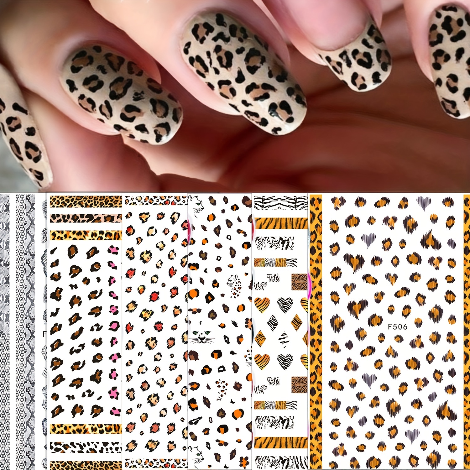 

6 Sheets, Leopard Print Nail Art Stickers - Self-adhesive Tiger Print Pegatinas For Diy Nail Art Designs