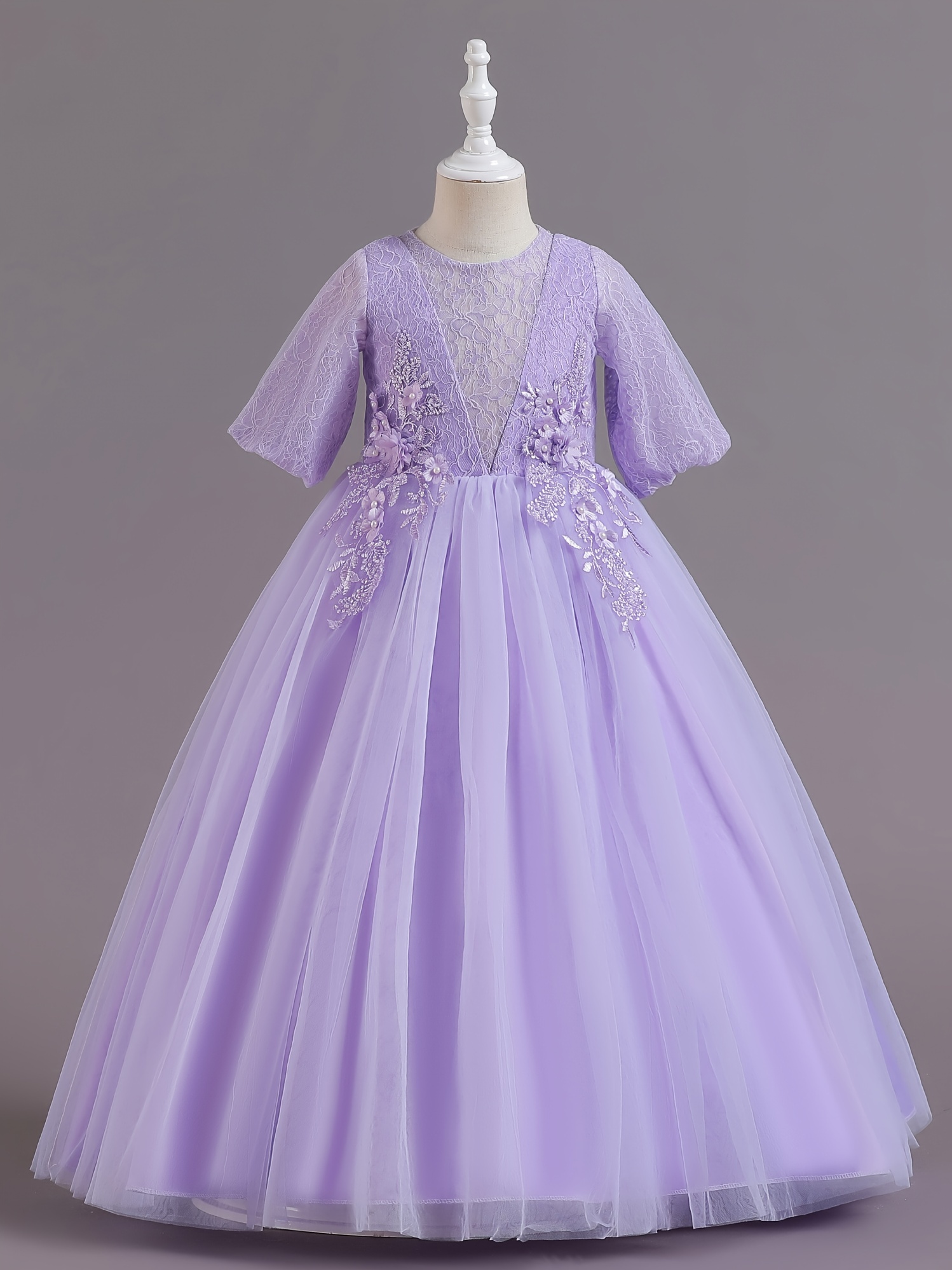 Frill Neckline Princess Dress Girls Flowers Embroidery High - Temu