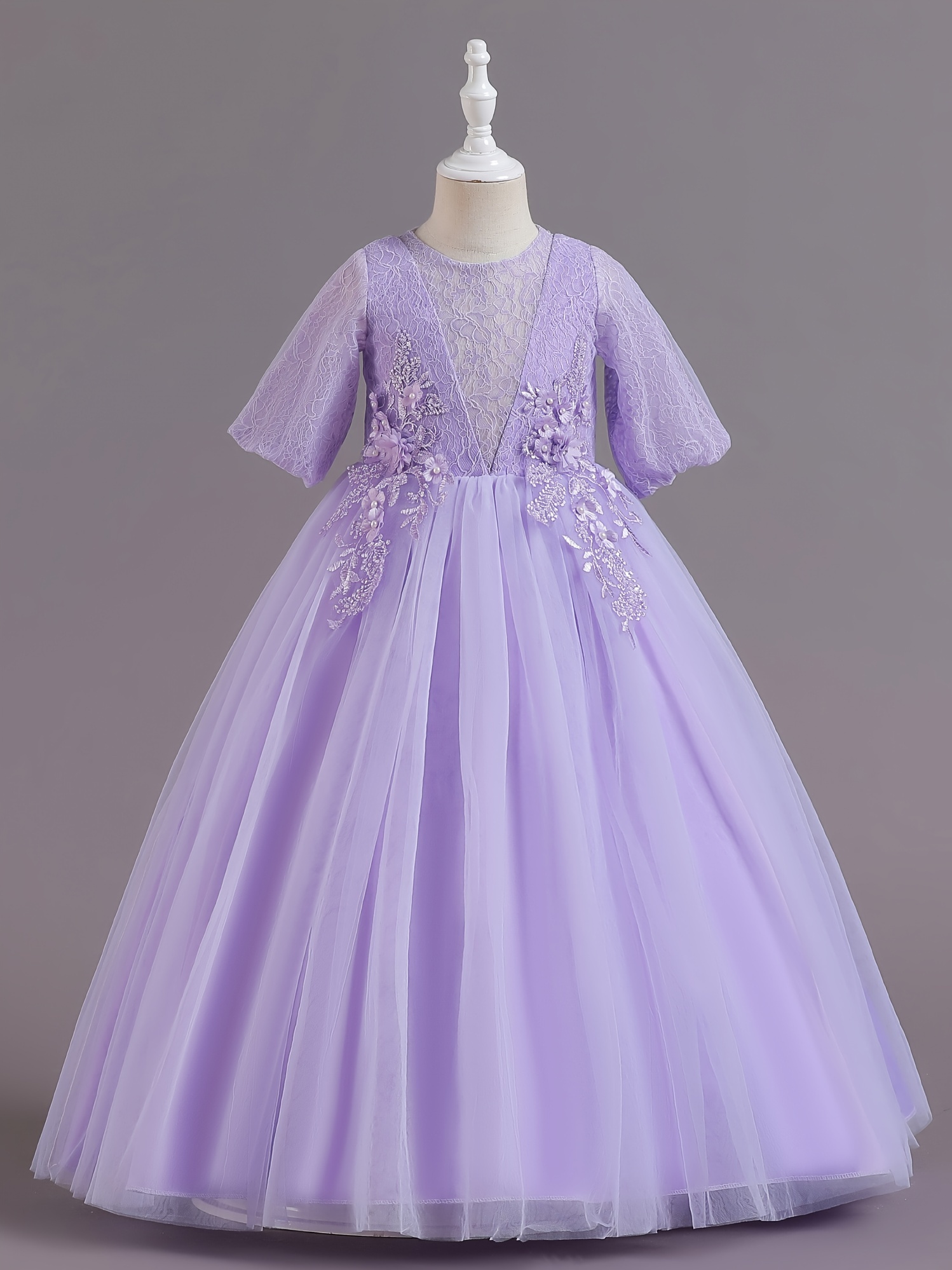 Girls Princess Dress Embroidery Lace Tulle Dress Wedding - Temu