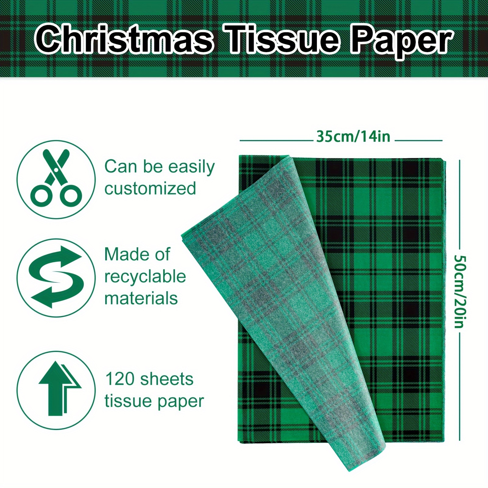 120 Sheets Christmas Tissue Paper for Gift Bags, Christmas